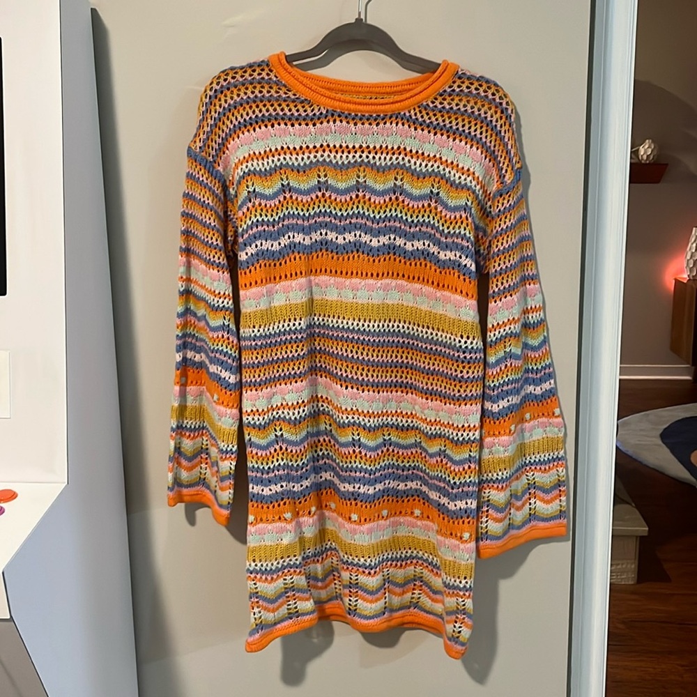 Amazon Orange Multi-Color Knit Tunic Sweater
